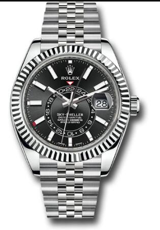 Replica Rolex Oyster Perpetual White Rolesor Sky-Dweller Watch 326934 Black Index Dial - Jubilee Bracelet